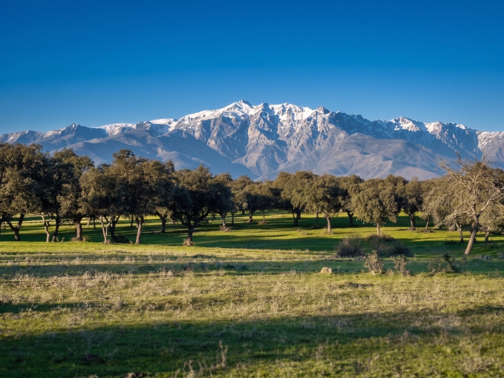 Sierra de Gredos nevada sobre el valle de La Vera